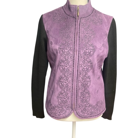 Coldwater Creek Purple/Black Suedecloth Embroidered Jacket Size XS Fall Winter - Picture 1 of 8